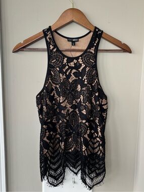 Express Black Lace Overlay Tank with Nude Underlay size xs new